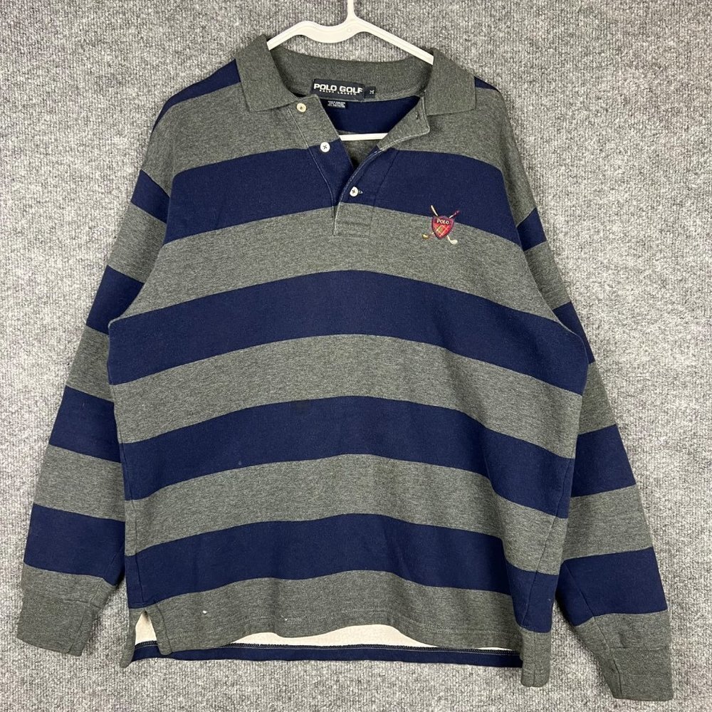 VINTAGE POLO Golf Ralph Lauren Rugby Shirt Polo Stripe Retro Logo Fleece Men's M